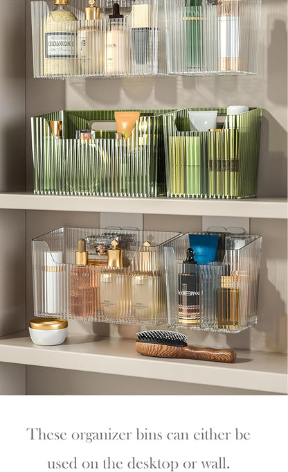 Lae Nuvole 2Pcs Storage Organizer Bins, Wall Shower Toothbrush Caddy, Clear | with Dividers & 4 Adhesive Pads, No Drill, Renter Friendly, BPA-Free PET, Fits Bathroom, Apartment, RVs, Cabinet/Pantry Door