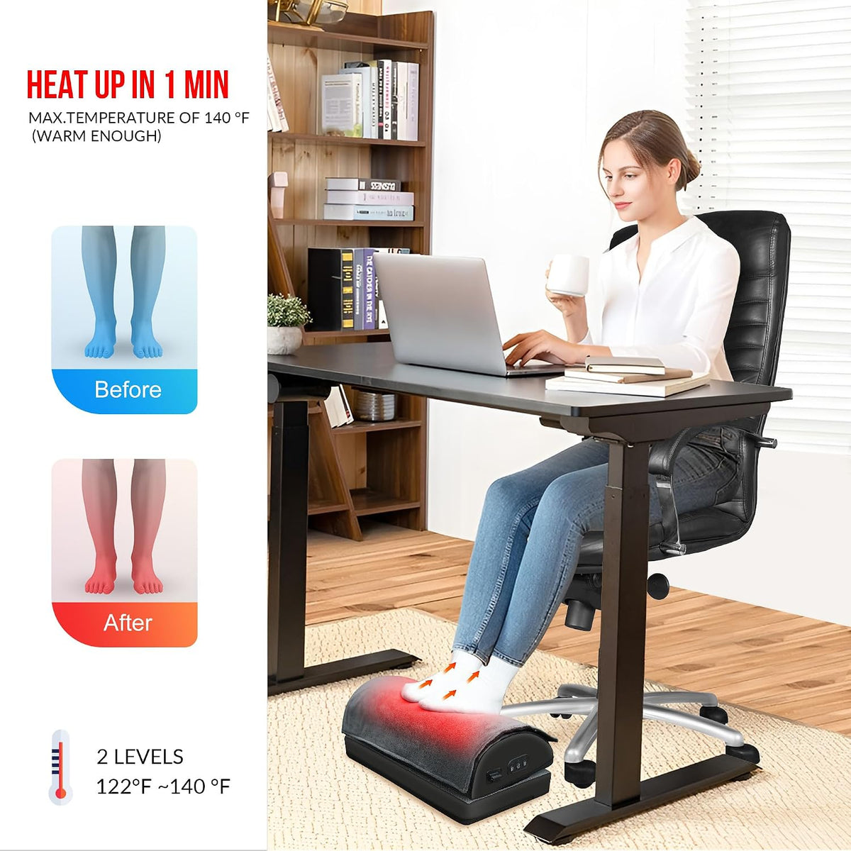 Snailax Heated Foot Rest Under Desk, Ergonomic Footrest with Vibration