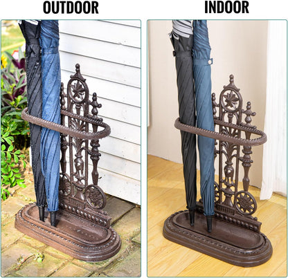 Sungmor Cast Iron Freestanding Umbrella Stand with Detachable Drip Tray | Rustic Umbrella Holder for Entryway,Front Door,Hallway,Outside Porch, Decorative Freestanding Umbrella Rack Organizer