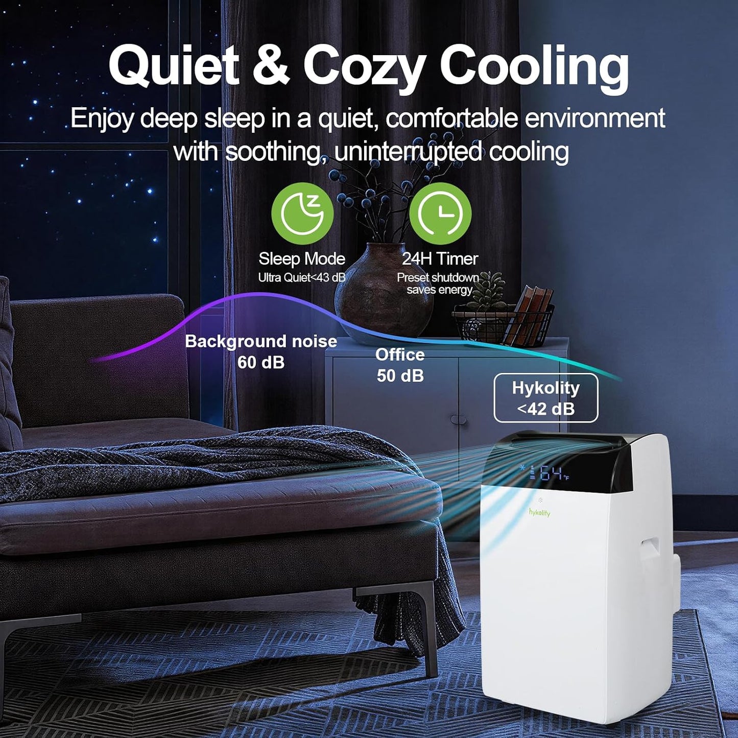 Hykolity WiFi Enabled Portable Air Conditioners 10,000 BTU, Cools Rooms Up To 450 Sq.Ft, 45dB Dual Motor 5 in 1 Quiet Smart AC Unit with Cool, Fan, Dehumidifier, 24H Timer & Sleep Mode