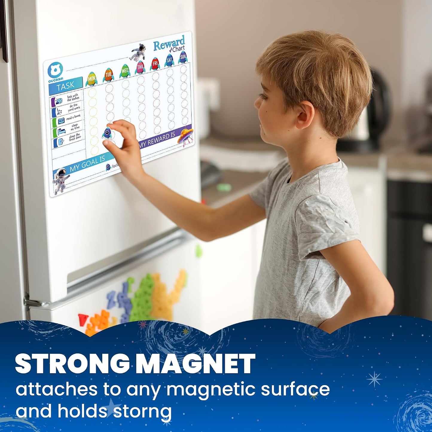 Magnetic Chore Chart for Kids - Reward Behavior Chart for Kids at Home | Dry Erase Morning Routine Schedule Board - Responsibility Star Chart for Toddlers 3-5 - 48 Magnets and 49 Stars