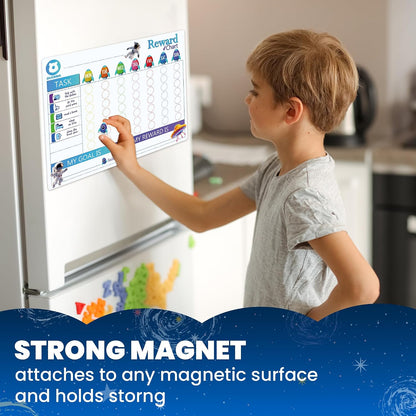 Magnetic Chore Chart for Kids - Reward Behavior Chart for Kids at Home | Dry Erase Morning Routine Schedule Board - Responsibility Star Chart for Toddlers 3-5 - 48 Magnets and 49 Stars