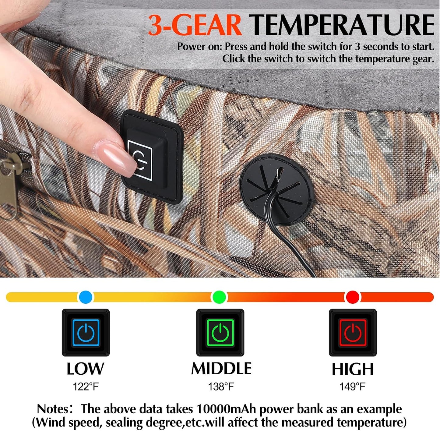 Thyle 2 Pcs Tree Stand Heated Seat Cushion Waterproof Hunting Reed Camo | USB Powered Heating, Foldable for Tree Stand Ice Fishing Camping, Portable Outdoor Use, Power Bank Not Included