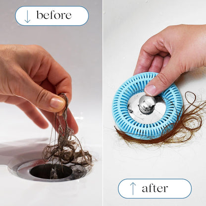TubRing Pop-Up Drain Protector & Strainer Silicone Hair Catcher, Aqua | Easy snap-in design fits around bathtub stoppers. Customizable utility guard for clog prevention. Fits 1.85"- 2.16" drains.