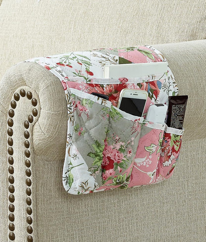 Brilliant Sunshine Burgundy Toile Floral Couch Armrest Cover, 35"×13" | Washable Magazine Holder, Armrest Organizer & Caddy on Sofa, Recliner, Armchair, Storage for Remote Controls, Phone, iPad
