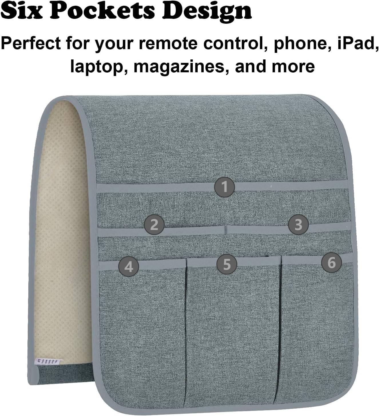 Teniux Remote Control Holder GRS Certified Armchair Caddy for Recliner Couch, Recycled Material Non-Slip Armrest Organizer with 5 Pockets for Magazine, Tablet, Phone, iPad (Dark Grey)