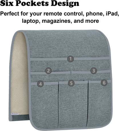 Teniux Remote Control Holder GRS Certified Armchair Caddy for Recliner Couch, Recycled Material Non-Slip Armrest Organizer with 5 Pockets for Magazine, Tablet, Phone, iPad (Dark Grey)