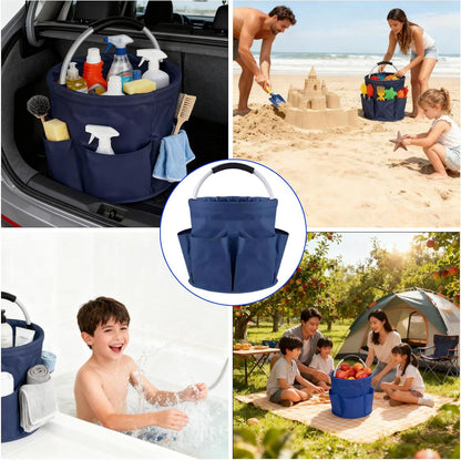 17L Cleaning Caddy with Handle, Portable Picnic Basket, Apple Picking Basket, Gift Basket, Collapsible Bathroom Storage Baskets for Dorm, Bathroom, Tool, Garden, Cleaning Supplies (Black)