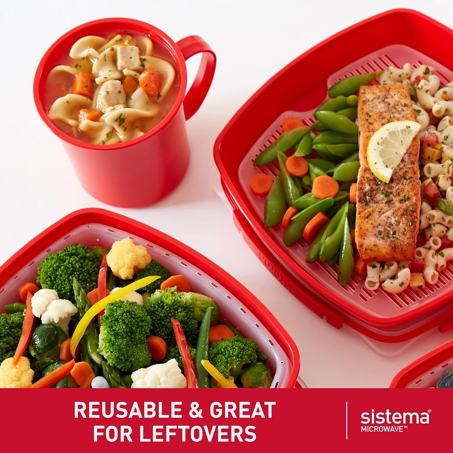 Sistema Microwaveable 940mL Noodle Bowl, Round Microwave Container with Lid & Steam-Release Vent, Cooks Pasta, Soup, Stew & More, Dishwasher & Freezer-Safe, BPA-Free