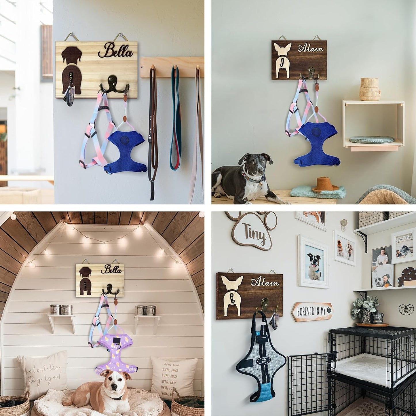 Dog Leash Holder Wall Mount, Pet Harness Hanger with Scrabble Letters, Dog Collar Organizer for Entryway, Memorial Cat Leash Holder for Wall, Pet Loss Gifts, Keepsake, Home Decor PF212-NAT