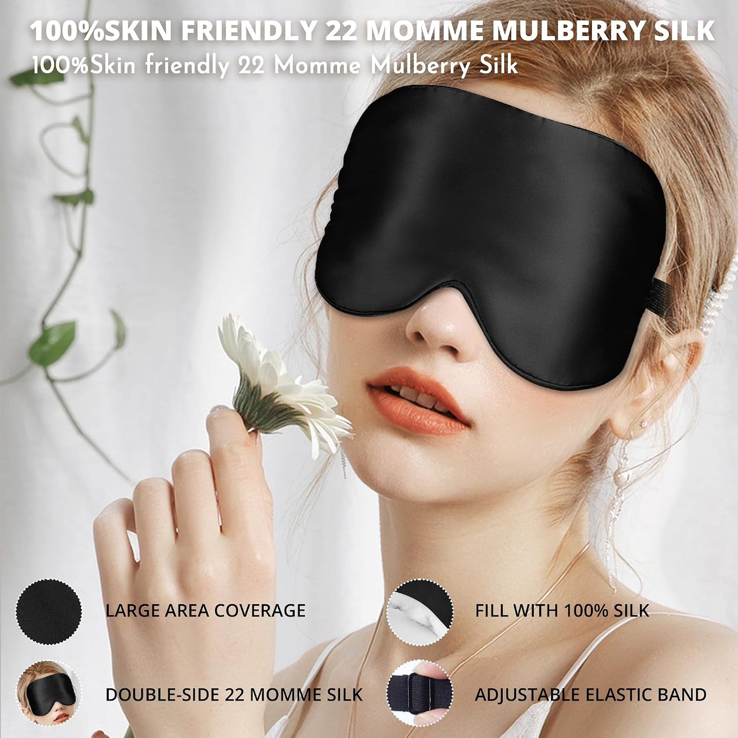 Sleep Mask, Silk Eye Mask for Sleeping with Adjustable Strap, Satin Blackout Sleeping Eye Mask for Men&Women, Comfortable Blindfold Eyeshade for Night Sleep(Black)