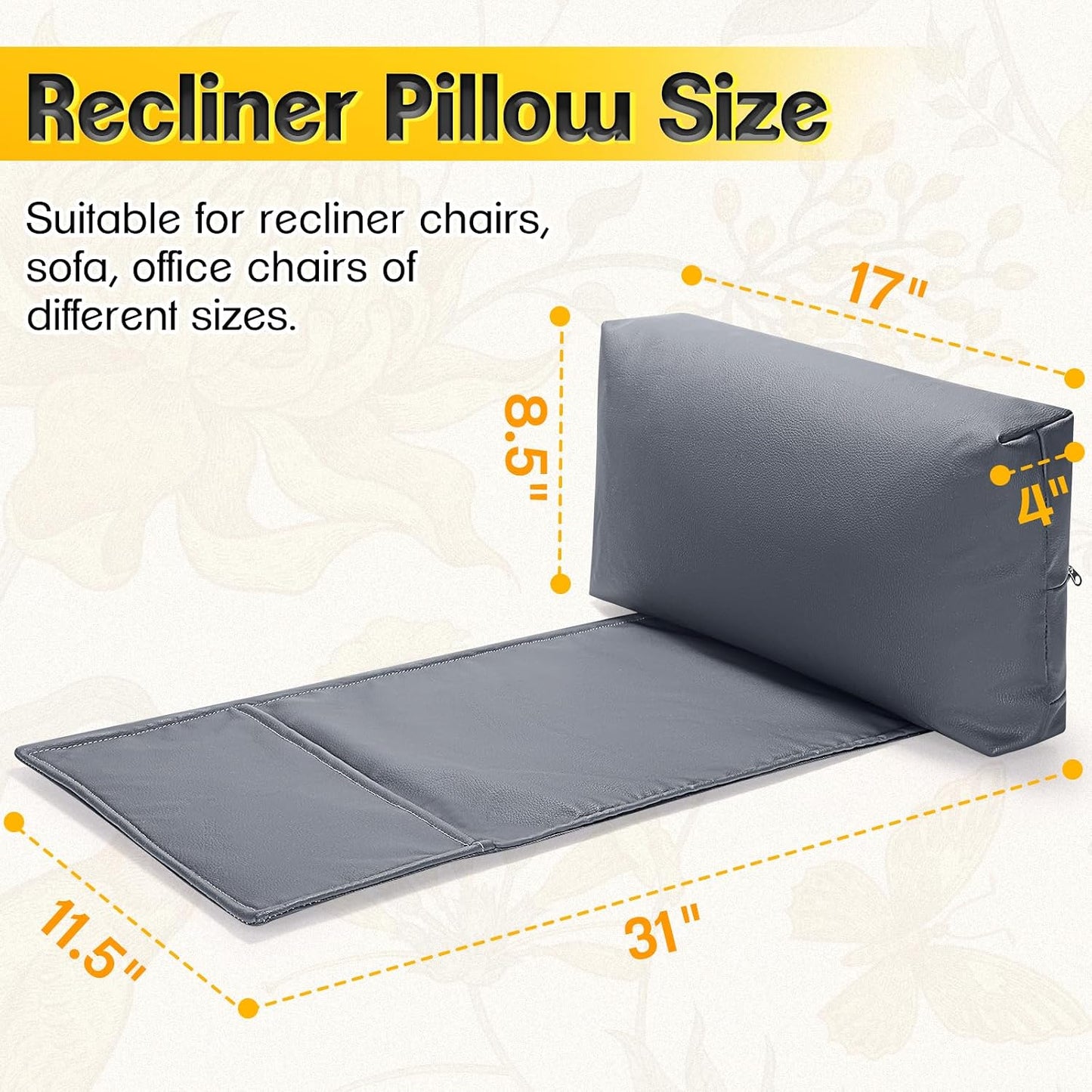 1 MIDDLE ONE Recliner Pillow, Memory Foam Head, Headrest and Neck Pillow for Recliner Chair, Small Neck Support for Office Chair (Grey)