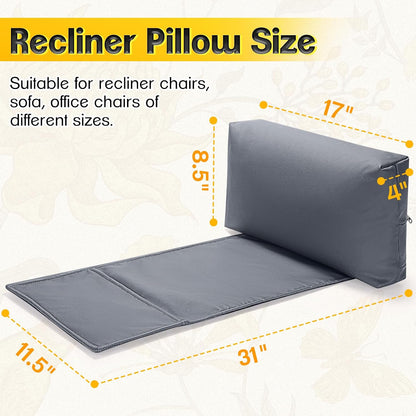 1 MIDDLE ONE Recliner Pillow, Memory Foam Head, Headrest and Neck Pillow for Recliner Chair, Small Neck Support for Office Chair (Grey)