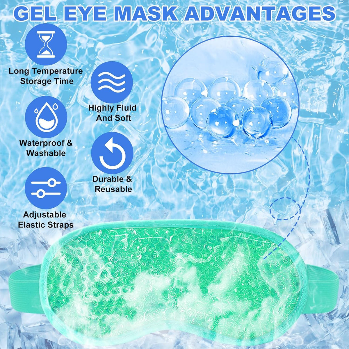 2Pack Cold Cooling Eye Mask, Reusable Hot Colder Therapy Gel Bead with Plush Backing for Puffiness Migraine Stress Relief Skin Care Dry Eyes
