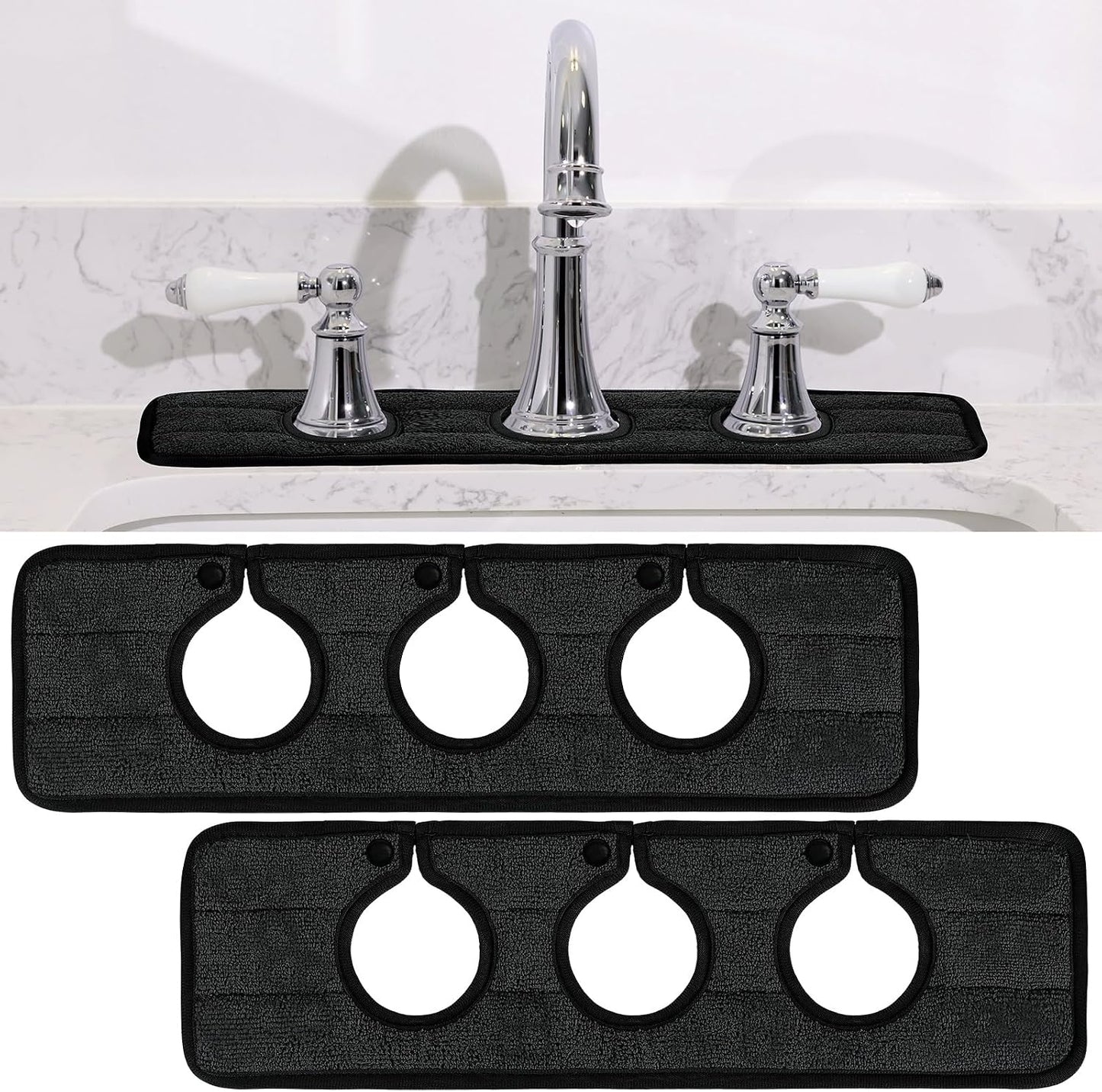Teenyyou 2 Pcs Faucet Mat for Kitchen Sink Splash Guard for Kitchen Sink Faucet Dish Drying Mat for Bathroom Sponge Holder(Dark Gray,3 Round Holes)