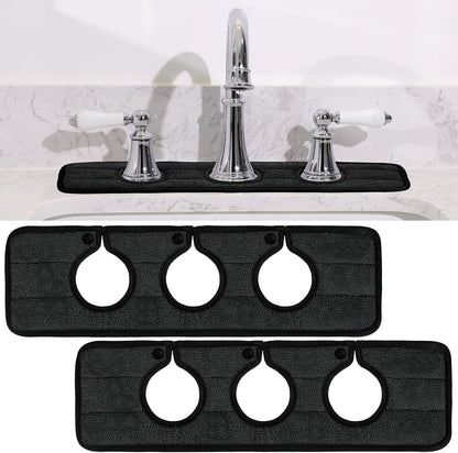 Teenyyou 2 Pcs Faucet Mat for Kitchen Sink Splash Guard for Kitchen Sink Faucet Dish Drying Mat for Bathroom Sponge Holder(Dark Gray,3 Round Holes)