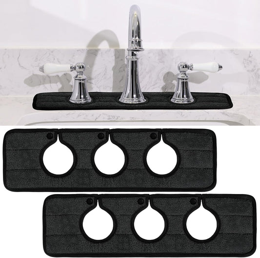 Teenyyou 2 Pcs Faucet Mat for Kitchen Sink Splash Guard for Kitchen Sink Faucet Dish Drying Mat for Bathroom Sponge Holder(Dark Gray,3 Round Holes)