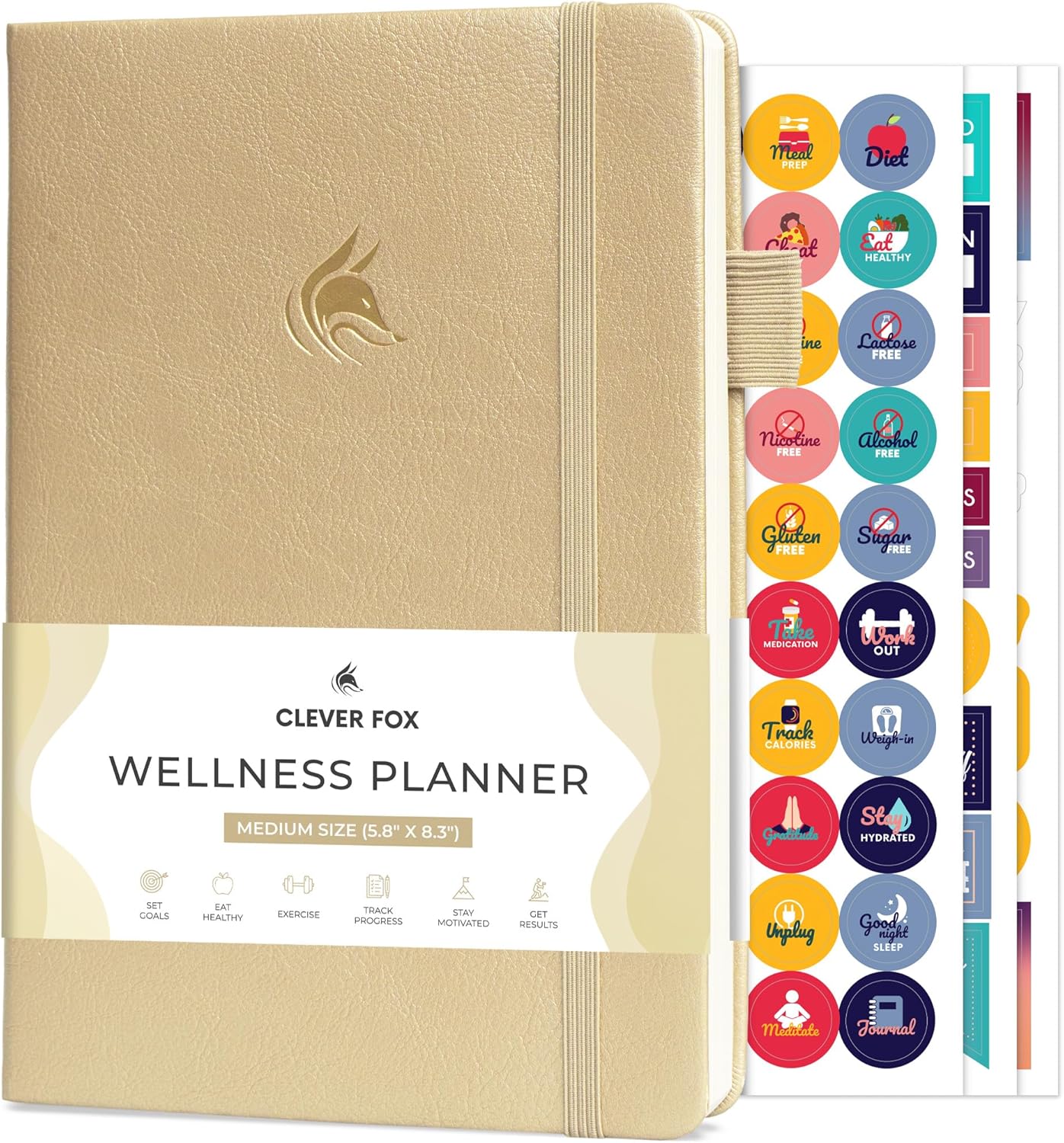 Clever Fox Wellness Planner & Food Journal for Weight Loss, A5 Orange | 5.8"x8.3" nutrition & exercise tracker for women tracking meals, diet & symptom diary, calorie counter notebook, stickers