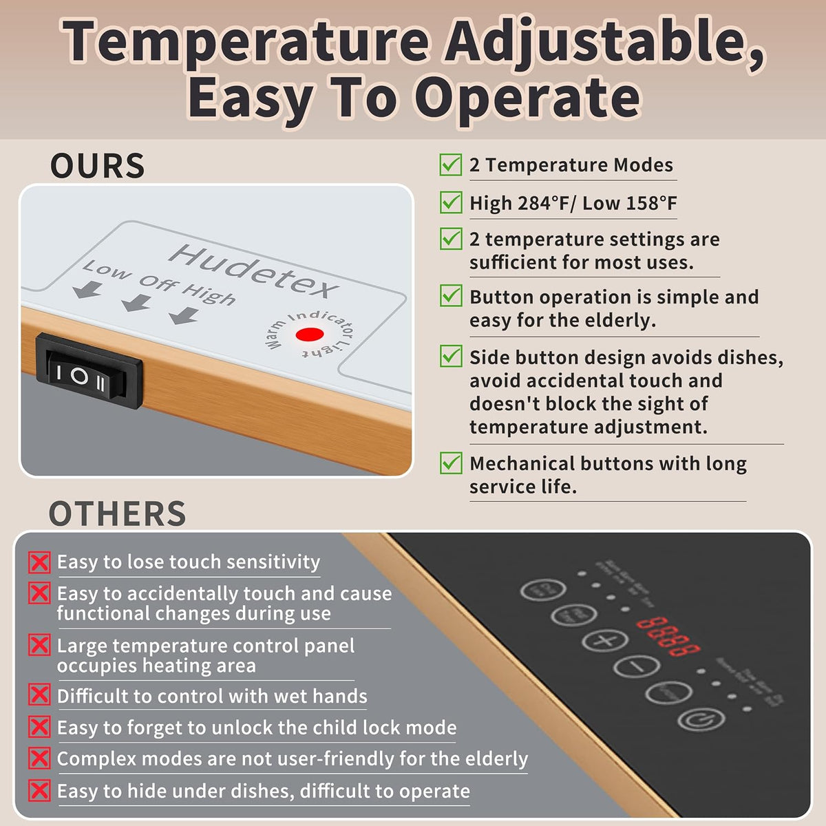 Warming Mat for Food,Extra Long 40"x12",Tempered Glass Warming Tray, Black