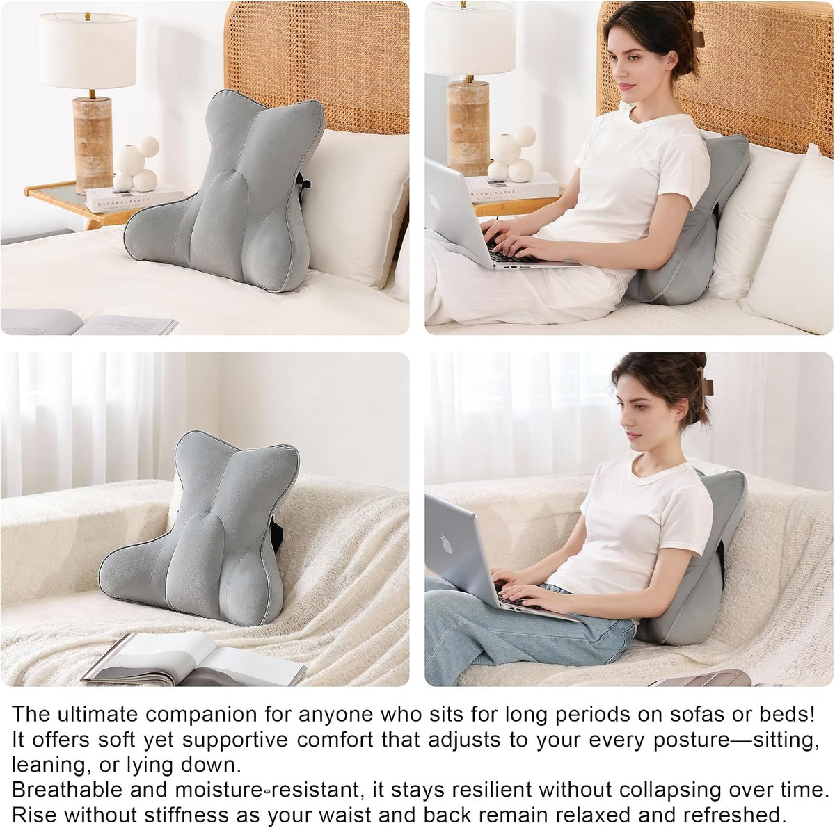 Lumbar Support Pillow(Pat. Pend) – Multi-Functional Ergonomic Back Cushion for Sofa Chair, Car Seat & Sofa, Reading Pillow with Firm Multi-Zone Support to Relieve Lower Back Pain, Misty White