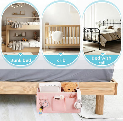 Bedside Caddy, Bedside Storage Bag Hanging Organizer for Bunk Dorm Bed Rail | Bed Caddy with Hooks, Top Bunks and Dorm Essentials for Water, Tissues, Tablets, Books, Phones, Remotes and Other Necessories