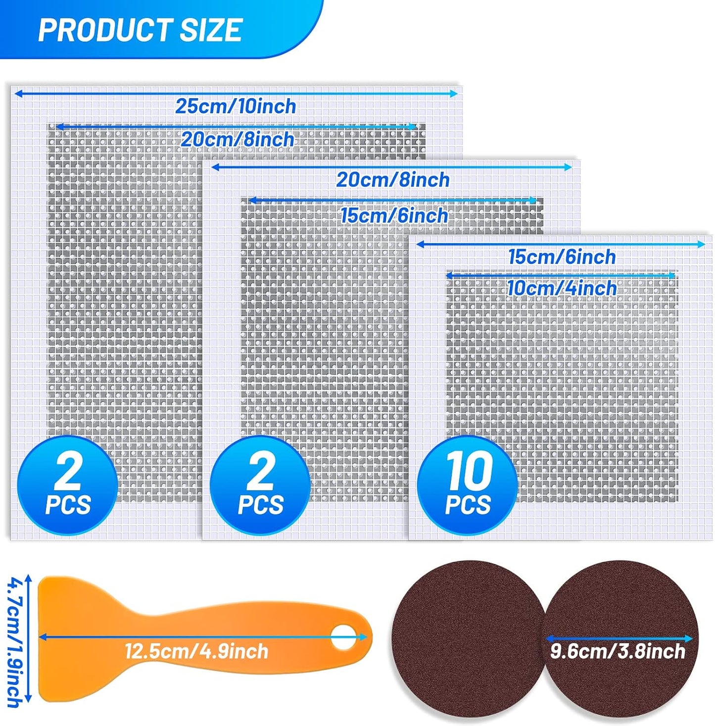 Ranekie 14 Pack Drywall Repairs Patch, 4/6/8 Inch Drywall Repair Kit with Extended Self-Adhesive Mesh,Large Hole Patch Repair for Drywall,Heavy Duty Dry Wall Hole Repair Patch