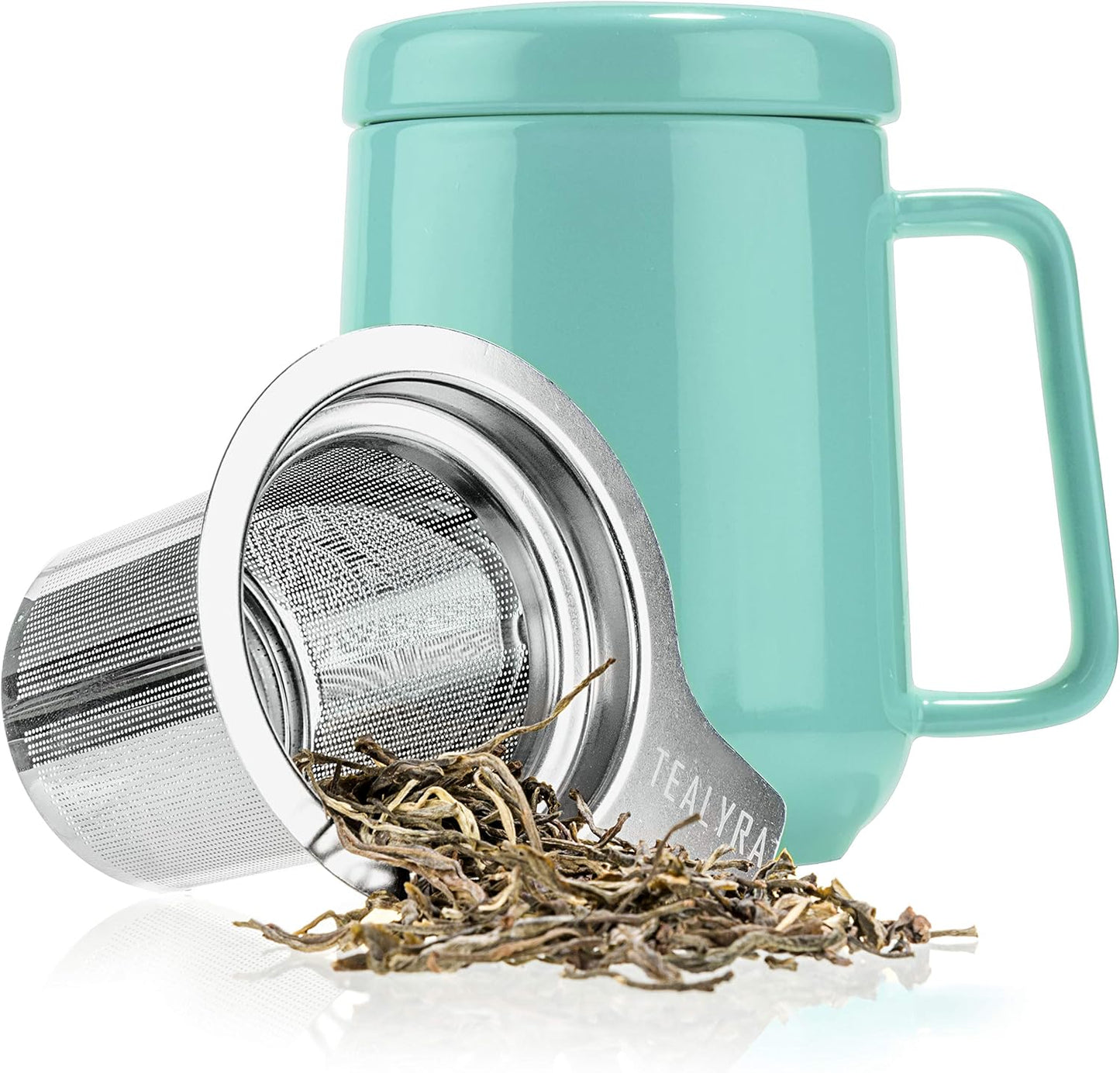Tealyra - Peak Ceramic Red Tea Cup Infuser - 19-ounce - Large Tea High-Fired Ceramic Mug with Lid and Stainless Steel Infuser - Tea-For-One Perfect Set for Office and Home Uses - 580 milliliter