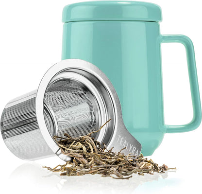 Tealyra - Peak Ceramic Red Tea Cup Infuser - 19-ounce - Large Tea High-Fired Ceramic Mug with Lid and Stainless Steel Infuser - Tea-For-One Perfect Set for Office and Home Uses - 580 milliliter