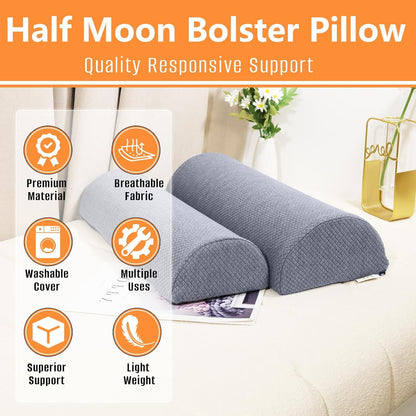2PCS Knee Pillow for Sleeping, Half Moon Bolster Pillow for Neck, Legs, Ankle Foot & Knee Support, High Density Foam for Leg Elevation (19.6''x6.7''x3.5'', 19.6''x7.8''x4.3'')