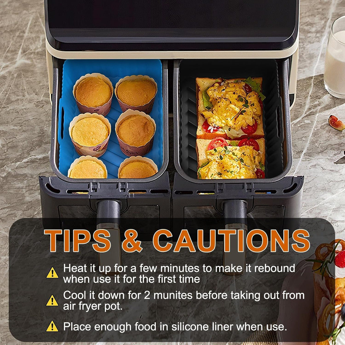 Air Fryer Silicone Liners Square 2 Pack 7.1 Inch Airfryer Liners 4-7 QT Reusable Air Fryer Liners Silicone Pot Oven Liner Baking Tray, Air Fryer Basket Silicone Mat Bowl Air Fryer Accessories Kitchen