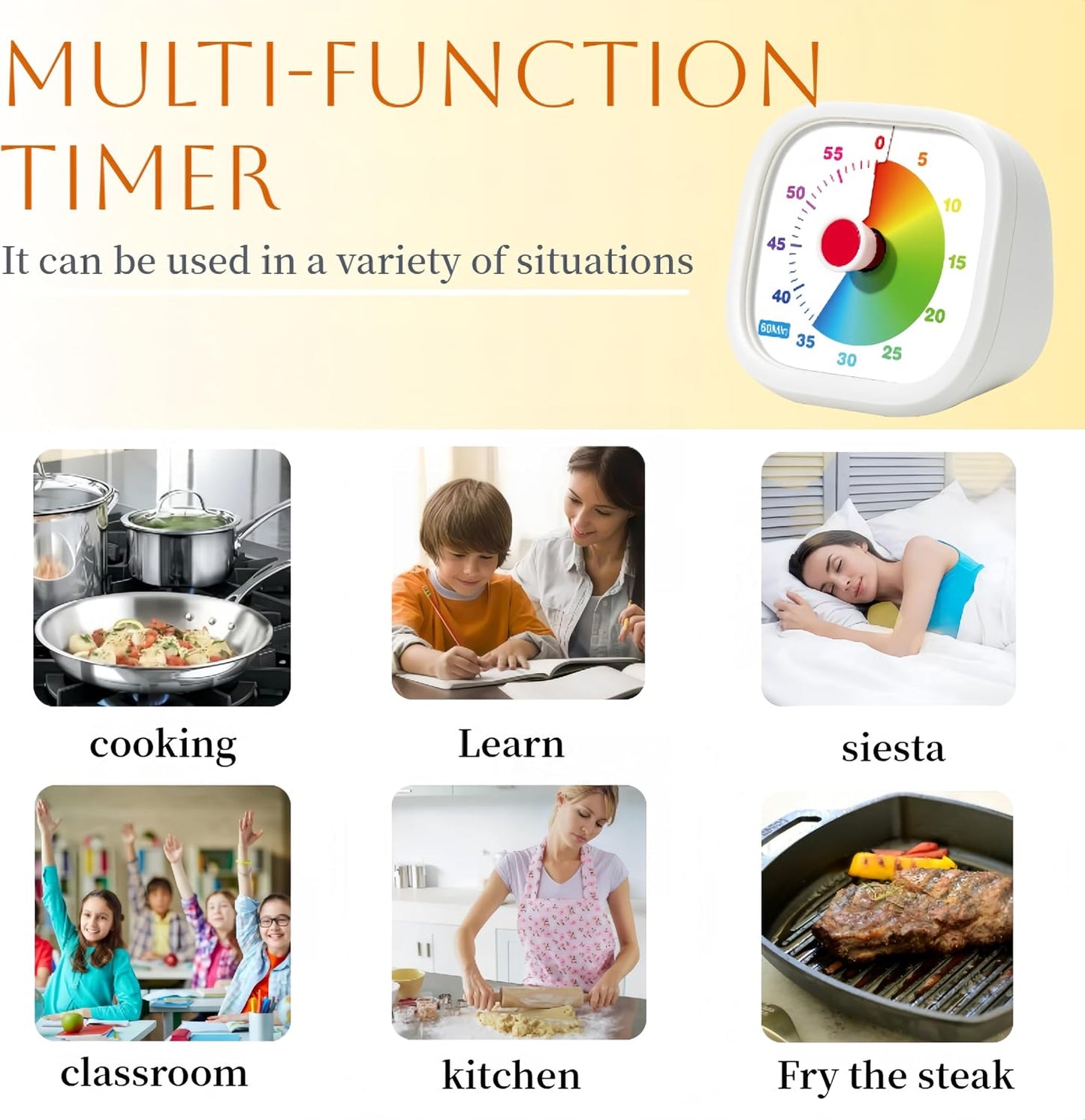 Visual Timer for Kids, 60 Minutes Countdown Timer for Kitchen, Office, Classroom, Home, Study, Task Reminder, No Ticking Time Timer, Time Manager (White)