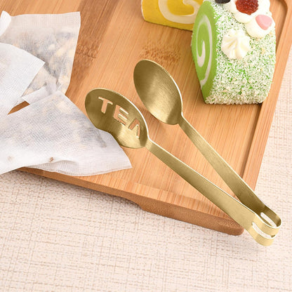 Tea Bag Squeezer, 2Pcs Gold & 2Pcs Silver, Stainless Steel | Clip On Strainer, Tea Spoon Tongs, For Loose Tea Ice Sugar Cubes, Tea Bag Holder, Tea Accessories For Tea Drinkers