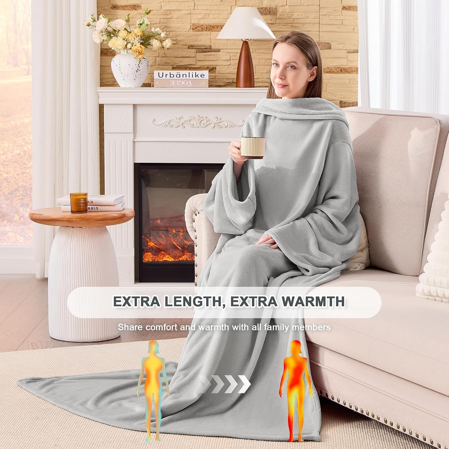 IFNOW Fleece Wearable Blanket with Sleeves, Oversized Snuggle Robe