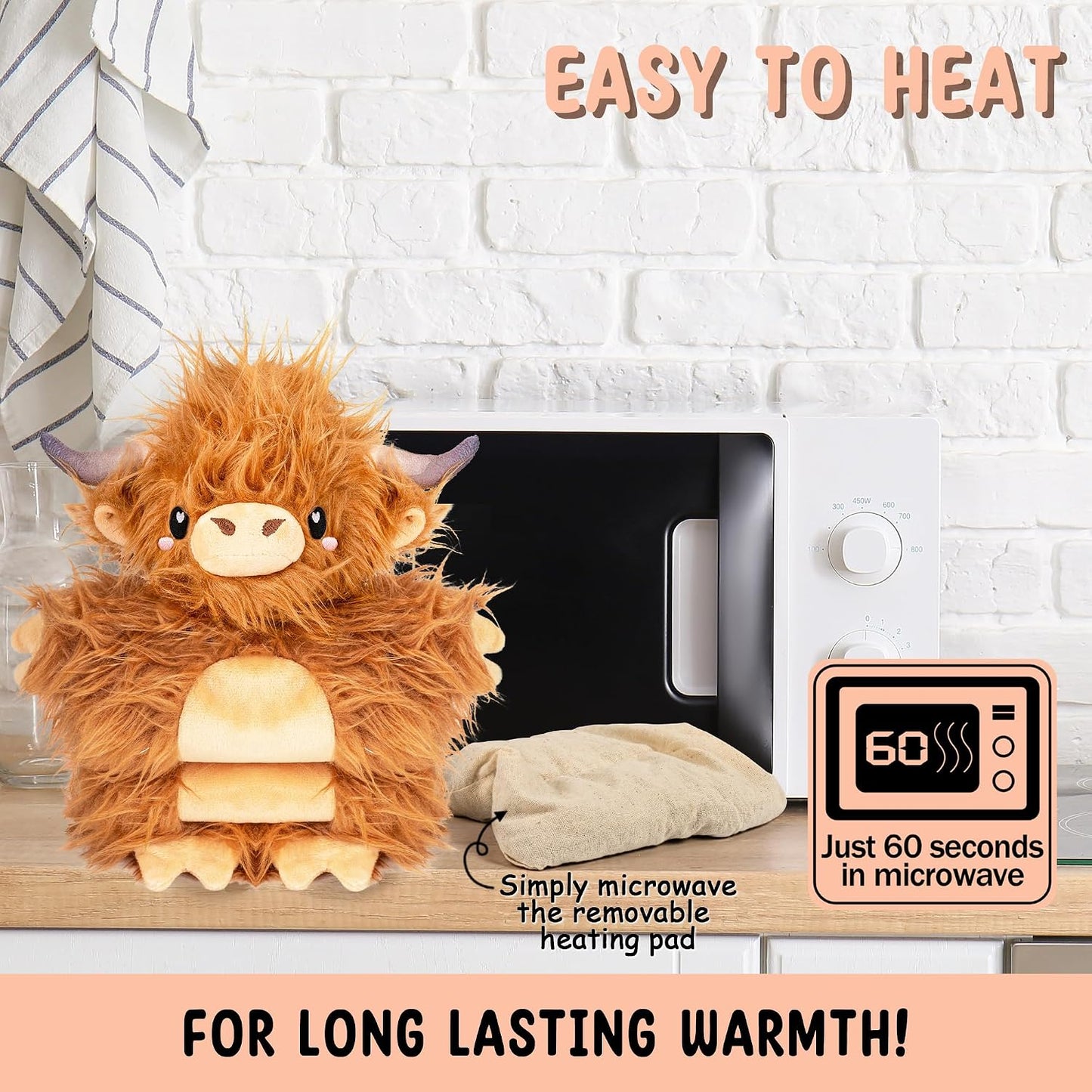 Bunny Microwavable & Weighted Stuffed Animals - 1.5 Lbs Unscented Heating Pad for Period Cramps Pain Relief and Anxiety, Cute Bunny Plush Toys Gifts for Women Girls Adults and Kids by Happy Fuel