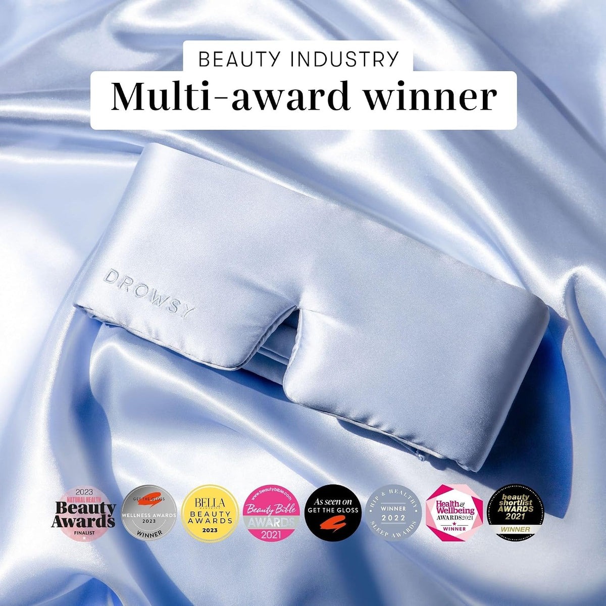 DROWSY Silk Sleep Mask - Face-Hugging, Padded Cocoon for Luxury Sleep in Total Darkness - 100% Pure Mulberry Silk, Skin-Hydrating & Adjustable (Midnight Blue)