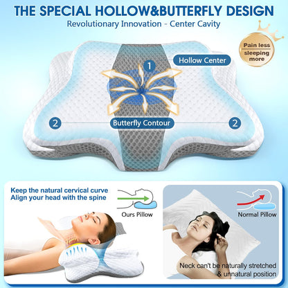CHxxy Memory Foam Pillows, Cervical Pillow for Neck & Shoulder Pain Relief | Ergonomic Contour Bed Pillow, Soft for Side Sleep Stomach Sleeping and Back Sleeper-Queen Size&Grey