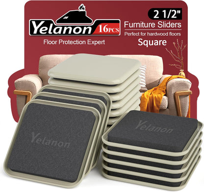 Furniture Sliders, 20 pcs-3 1/2” Square Beige Furniture Sliders for Carpet, Furniture Pads for Hardwoods Floors，Furniture Movers Sliders, Reusable Moving Pads, Floor Protectors for Carpet