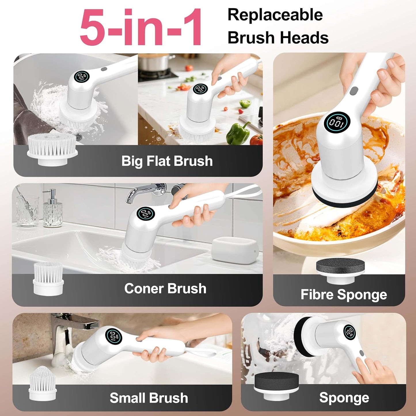 Dreazu Electric Spin Scrubber, 10-in-1 Shower Scrubber & Retractable Long Handle, 44 lbs High-Torque & Variable Speed Shower Cleaning Brush for Bathroom,Toilet, Bathtub, Kitchen, Tile Floors