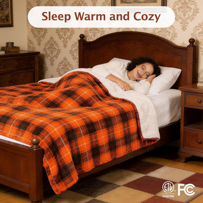 Heated Electric Blanket, Red Christmas Sherpa Plaid Throw Blanket