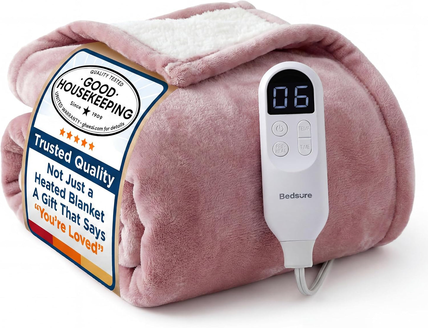 Bedsure Heated Blanket Throw Blanket with Preheat Function - Fast Heating Electric Blanket, Soft Flannel Throw with 6 Time Settings(Up to 10H), 6 Heating Settings, Gifts for Grandma (50"x60", Grey)