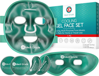 Medi Grade Face Ice Pack and Cooling Eye Mask Set, ChillGel Gel Mask, Green