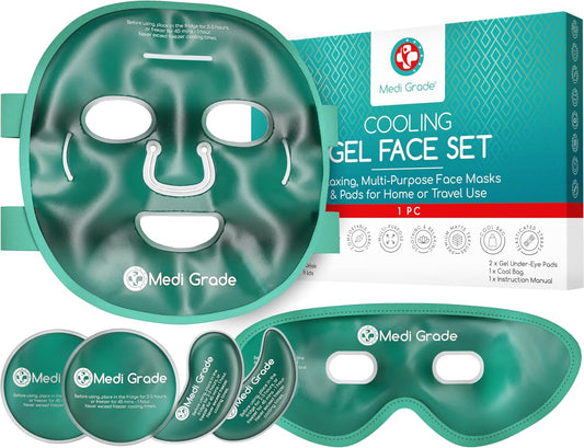 Medi Grade Face Ice Pack and Cooling Eye Mask Set, ChillGel Gel Mask, Green