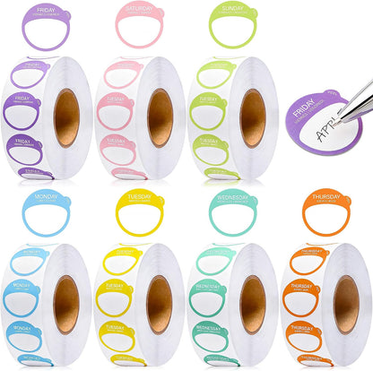 Sayglossy 7000 Pcs Day of the Week Food Labels, Removable Date Stickers for Food, Monday to Sunday Dots, Self Adhesive Stickers for Restaurant Kitchen Container & Organization(Macaron Color,Round)