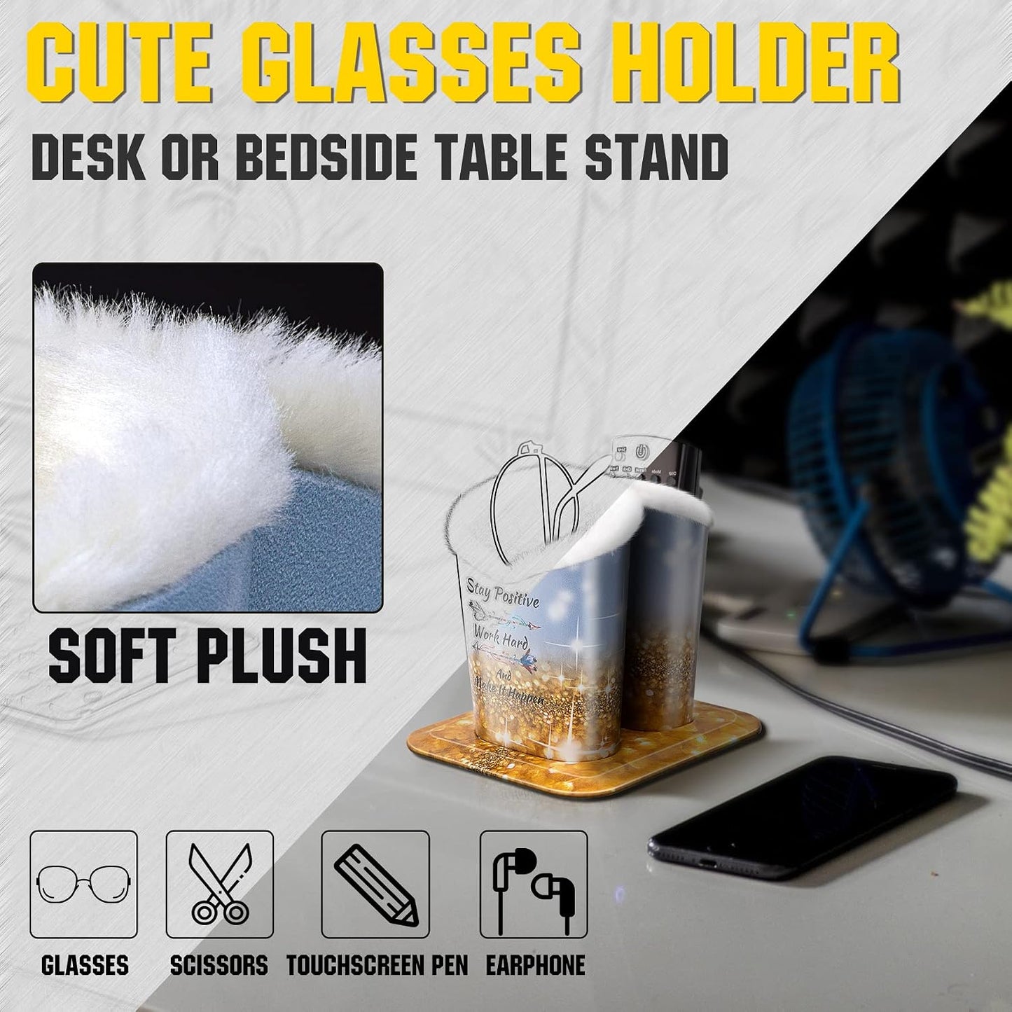 bvya Double Eyeglasses Holder Plush Lined Stand Glasses Protective Holder