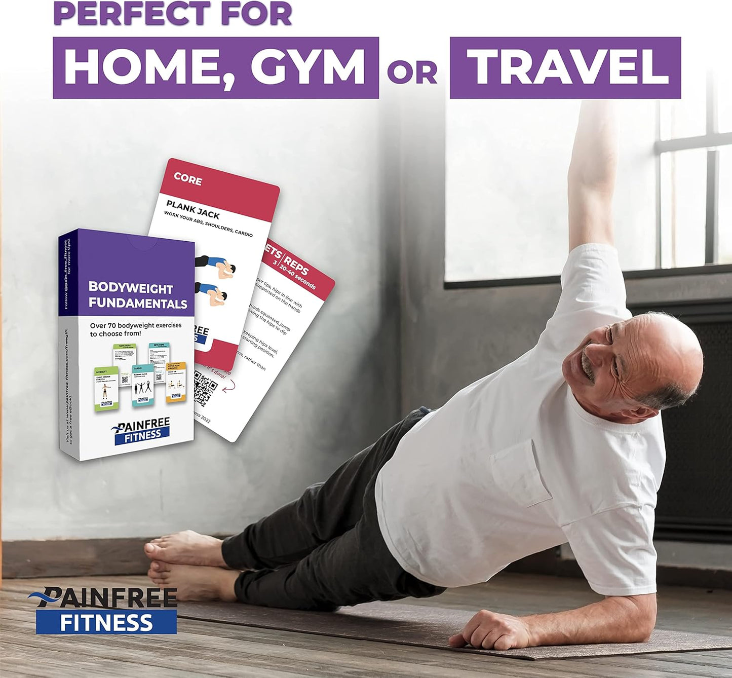 65 Bodyweight Workout Cards Deck 3x5''- Fundamental Exercise Cards for Home Workouts - Beginner to Intermediate - QR Video Guides & Inclusive Artwork - Tear-Resistant