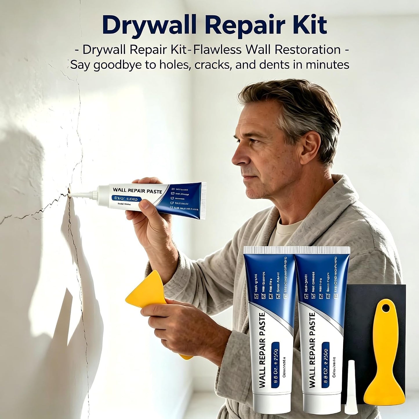 Drywall Repair Kit with Scraper, 2026 Upgrade Wall Repair Paste Tube for Holes & Cracks, Professional Drywall Patch Paste & Wall Repair Ointment for DIY Home Improvement (White) (1)