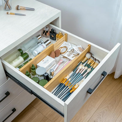 Utoplike 4 Pcs Bamboo Kitchen Drawer Dividers, Large Drawers Organizers | Adjustable Spring Loaded Expandable Organization, Works in Dresser, Bathroom, Bedroom, Office, Fit 17.8"-20.6" Drawer, 2.4"H