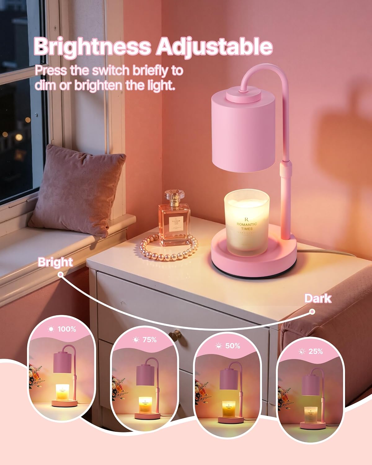 CASTLELIFE Dimmable Candle Warmer Lamp with Timer, Height Adjustable Candle Warmer for Jar Candles, Electric Wax Melt Warmer for Home Decor House Warming Gifts, Birthday Gifts for Women, Black Clear