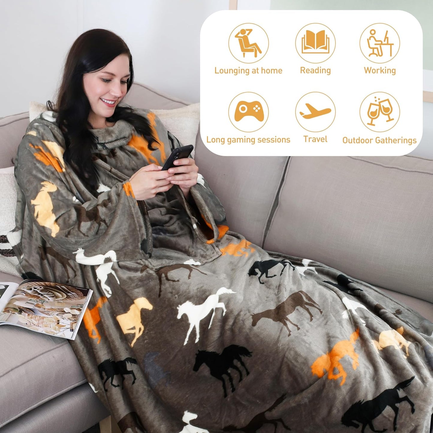 Catalonia Wearable Blanket with Sleeves for Women & Men, Fleece Wrap Throw | Cozy Sleeve Design for Hands-Free Comfort, Perfect for Reading, TV Time & Relaxing, Christmas & Birthday Gift