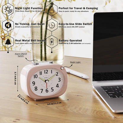 AYRELY® 4.5" Loud Analog Alarm Clock for Heavy Sleepers, 100 dB Alarm Sound | Mechanical Bell, Silent Quartz Desk Clock and Table Clock with 10-Second Night Light, Luminous Hands for Bedroom and Bedside
